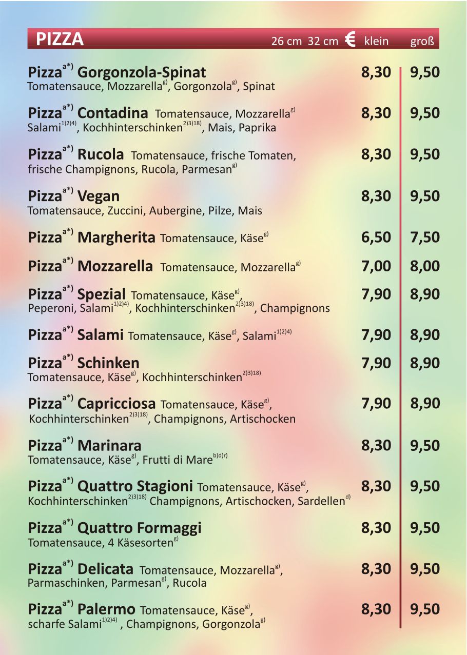 Seite 4 unserer Speisekarte.